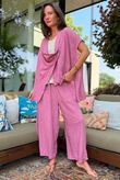 Sandbar Linen Blend Drape Front Cap Sleeve Gilet Indian Pink